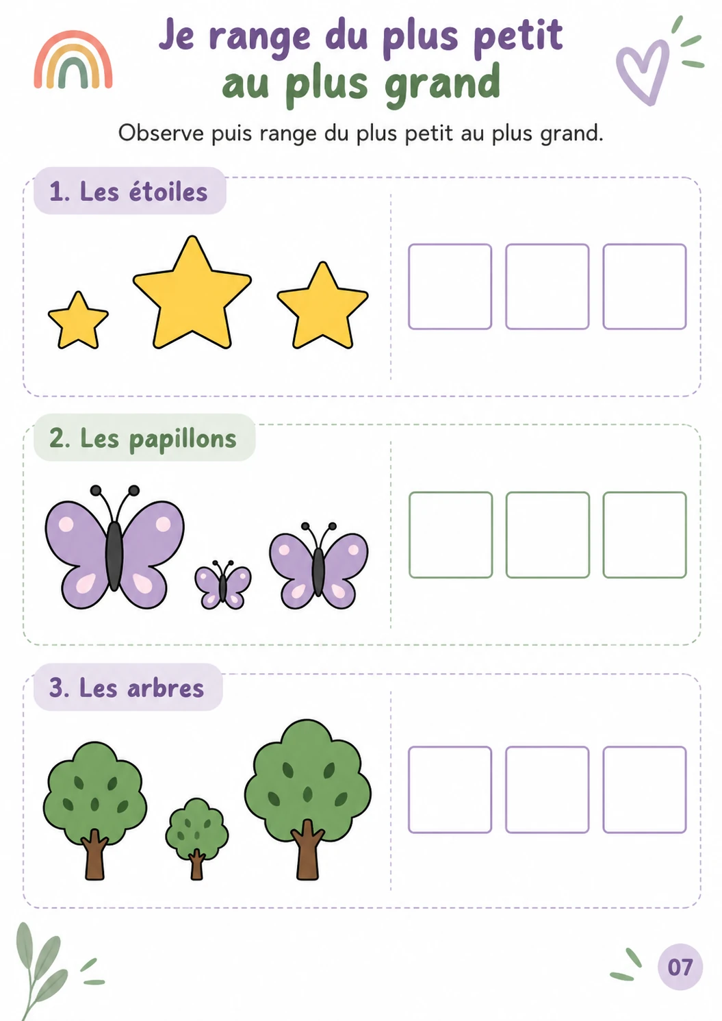 Fiche d’activité pour comparer les tailles